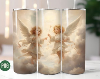 3D Angels Tumbler Wrap Bundle 20oz Skinny Tumbler Cute Angelic Sublimation Tumbler Angel Clouds Life Quote Design PNG