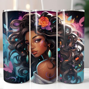 3D Black Girl Tumbler Wrap 20oz Skinny Tumbler Sublimation Straight Design Black Woman Tumbler Digital Download Melanin Queen PNG