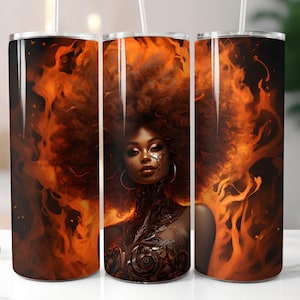 3D Black Woman Tumbler Wrap Fire 20oz Skinny Tumbler Afro American Sublimation Graffiti Style Straight Tumbler Melanin Queen PNG