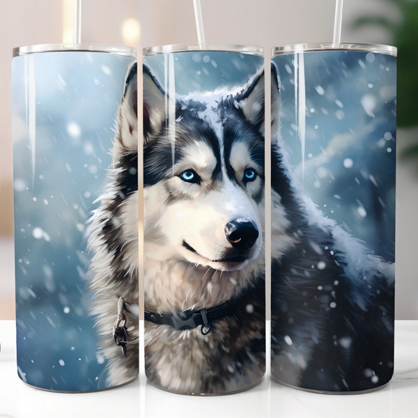 3D Husky Becher Wrap 20 Unzen Straight Skinny Tumbler Hund Tumbler Husky Schnee Design PNG