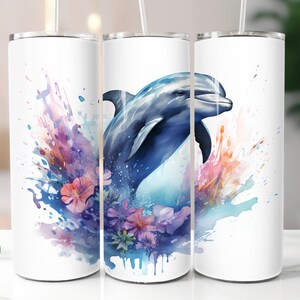 3D Dolphin Tumbler Wrap Bundle 20oz Skinny Tumbler Watercolor Dolphin Sublimation Tumbler Animal Design PNG