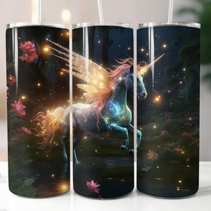 3D Magische Eenhoorn Wrap 20oz Rechte Magere Tumbler Sprookjesbos Sublimatie Ontwerp PNG