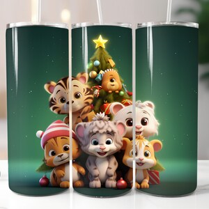 3D Christmas Cartoons Tumbler Wrap 20oz Straight Skinny Tumbler Xmas Cute Sublimation Design Embroidery PNG