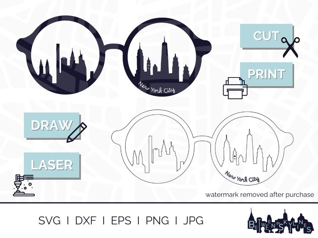 New York City Skyline Corb Glasses Svg NYC Clip Art Landmarks ...
