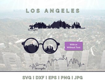 Silhouette de la ligne d'horizon de Los Angeles : ensemble de vecteurs de monuments (téléchargement numérique)