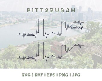Battements de coeur de la ligne d'horizon de Pittsburgh : silhouette vecteur de points de repère SVG, PNG, JPG (téléchargement numérique pour Cricut, etc.)