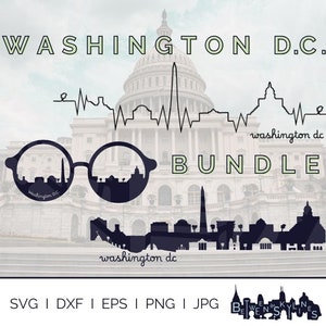 Washington D.C. Skyline Svg Bundle D.C. Clip Art Marcos Silhueta Gráficos vetoriais Arquivo Cricut Cut Svg Png Jpg Eps Dxf Download instantâneo