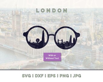 London Skyline Sonnenbrille: Wahrzeichen Silhouette Vektor SVG, PNG, JPG (Digitaler Download für Cricut etc.)