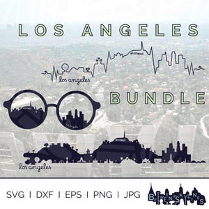 Los Angeles Skyline Svg Bundle LA Clip Art Landmarks Silhouette Vector Graphics Cricut Cut File Svg Png Jpg Eps Dxf Instant Download