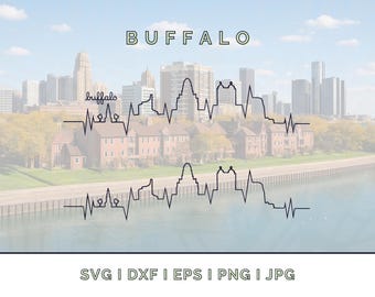 Battement de coeur de Buffalo : silhouette de points de repère vecteur SVG, PNG, JPG (téléchargement numérique pour Cricut, etc.)