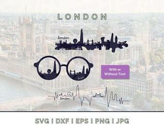 London Skyline Bundle: Wahrzeichen Silhouette Vektor SVG, PNG, JPG (Digitaler Download für Cricut etc.)