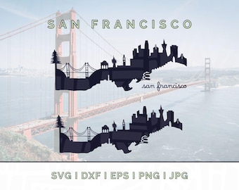 Silhouette de la ligne d'horizon de San Francisco : points de repère vectoriels (téléchargement numérique)