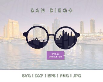 Vecteur de lunettes de soleil Skyline de San Diego : silhouette emblématique (téléchargement numérique)