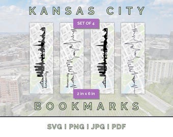 Lot de 4 signets imprimables Skyline de Kansas City, I 2 po x 6 po, I SVG PNG PDF I Téléchargement numérique I Sublimation