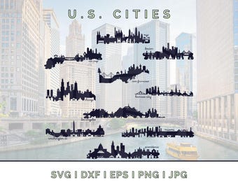 Lot de silhouettes vectorielles sur la ligne d'horizon de la ville des États-Unis (téléchargement numérique)