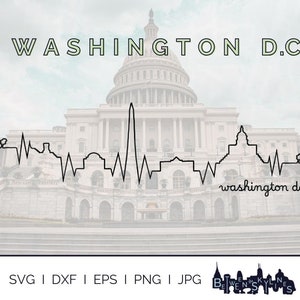 Washington DC Skyline Heartbeat Svg DC Clip Art Marcos Silhueta Gráficos vetoriais Arquivo Cricut Cut Svg Png Jpg Eps Dxf Download instantâneo