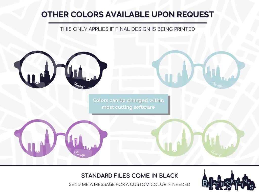 Chicago Skyline Corb Glasses Svg Chicago Clip Art Landmarks Silhouette ...