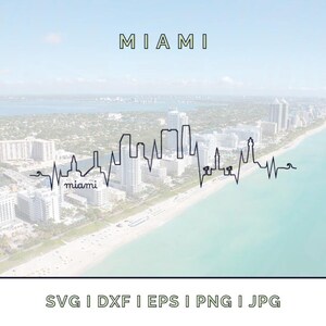 Miami Skyline Heartbeat: Landmarks Silhouette Vector SVG, PNG, JPG (Digital Download for Cricut, etc.)