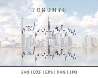 Toronto Skyline Herzschlag: Wahrzeichen Silhouette Vektor SVG, PNG, JPG (Digitaler Download für Cricut etc.)
