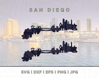 Silhouette de la ligne d'horizon de San Diego : points de repère vectoriels SVG, PNG, JPG (téléchargement numérique)
