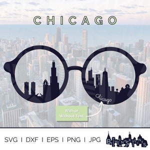 Chicago Skyline Corb Glasses Svg Chicago Clip Art Marcos Silhueta Gráficos vetoriais Arquivo Cricut Cut Svg Png Jpg Eps Dxf Download instantâneo