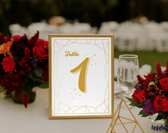 Table de mariage dorée glamour, numéros 1-20 | Modèle modifiable (PDF)