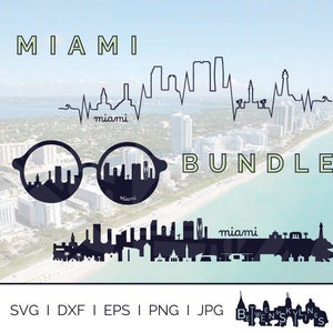 Miami Skyline Svg Bundle Miami Clip Art Landmarks Silhouette Vector Graphics Cricut Cut File Svg Png Jpg Eps Dxf Instant Download