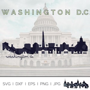 Washington DC Skyline Svg D.C. Clip Art Marcos Silhueta Gráficos vetoriais Arquivo Cricut Cut Svg Png Jpg Eps Dxf Download instantâneo