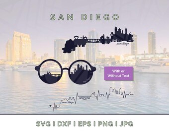 Ensemble San Diego Skyline SVG : vecteur de silhouette emblématique (téléchargement numérique)
