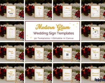Gold Wedding Sign Template Bundle | Modern Glam, Editable Canva (Digital Download)