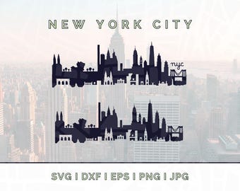 Silhouette de la ligne d'horizon de New York : vecteur de monuments, Cricut (svg, png, jpg) (téléchargement numérique)