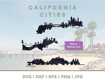 Ensemble California Cities Skyline SVG : San Francisco, LA, San Diego (téléchargement numérique)