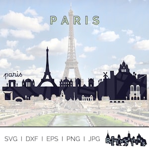 Ligne d'horizon de Paris Svg Paris Clip Art monuments Silhouette graphiques vectoriels Cricut coupe fichier Svg Png Jpg Eps Dxf téléchargement immédiat