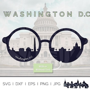 Washington D.C. Skyline Corb Occhiali Svg D.C. Punti di riferimento Silhouette Grafica vettoriale Cricut File Svg Png Jpg Eps Dxf Download immediato
