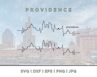 Rythme cardiaque de la ligne d'horizon de Providence : silhouette vecteur de points de repère SVG, PNG, JPG (téléchargement numérique pour Cricut, etc.)