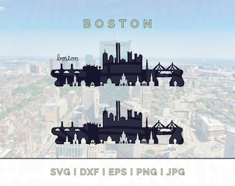 Silueta del horizonte de Boston: silueta de monumentos vectoriales SVG, PNG, JPG (descarga digital para Cricut, etc.)