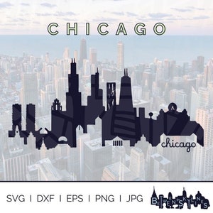 Chicago Skyline Svg Chicago Clip Art Marcos Silhueta Gráficos vetoriais Cricut Cut Arquivo Svg Png Jpg Eps Dxf Download instantâneo