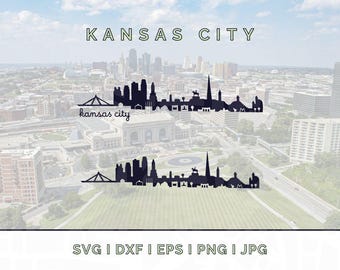 Silhouette de la ligne d'horizon de Kansas City : points de repère vectoriels SVG, PNG, JPG (téléchargement numérique)