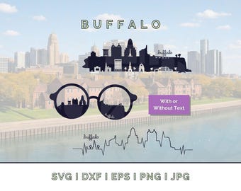 Ensemble Buffalo Skyline : vecteurs de silhouette de points de repère SVG, PNG, JPG (téléchargement numérique pour Cricut, etc.)
