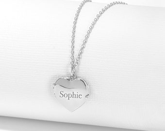 925 Sterling Silver Girls Polished Heart Pendant Locket Necklace - Memory Photo Locket Necklace For Younger Girls