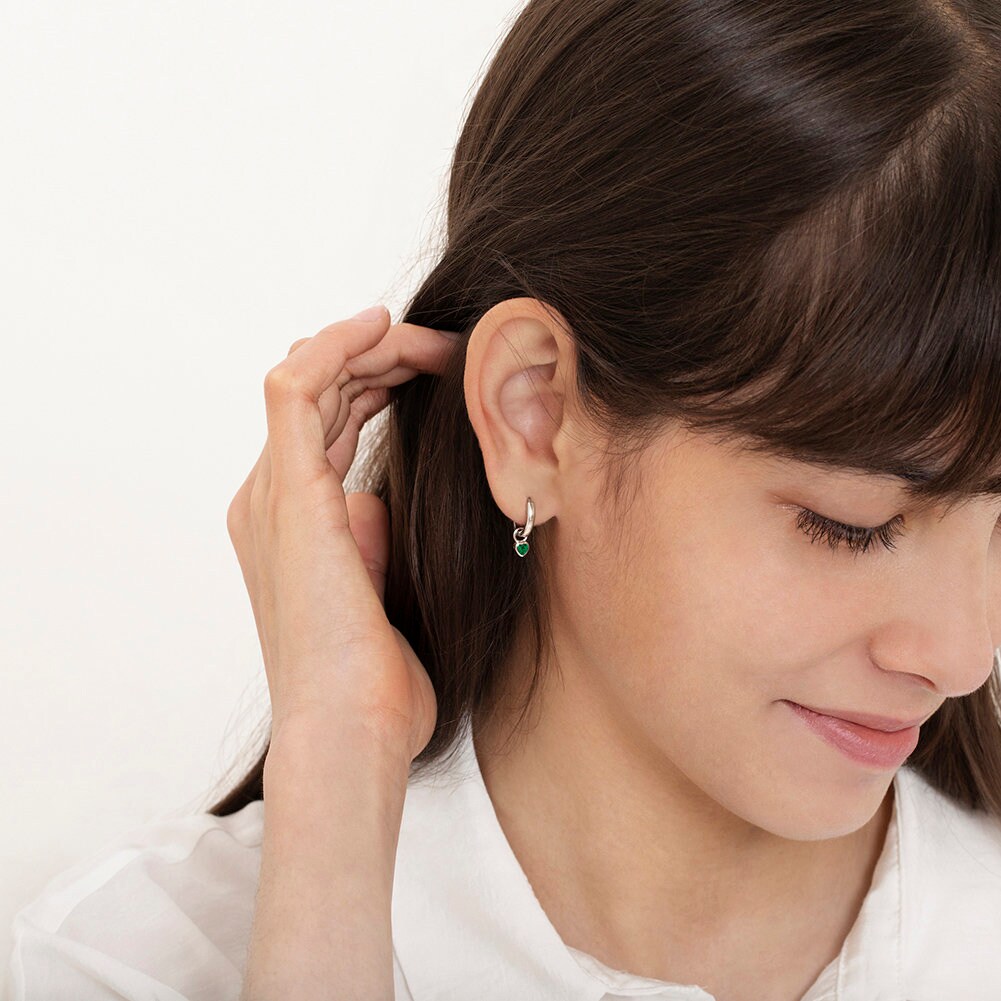 925 Sterling Silver Children's Tiny Simulated Birthstone Heart Charm