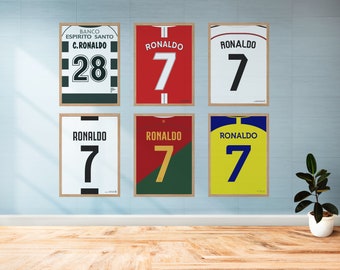 Cristiano Ronaldo Sporting Lissabon Manchester United Real Madrid Juventus Portugal Al Nassr Fußball-Trikot-Poster-Set, 6 Stück
