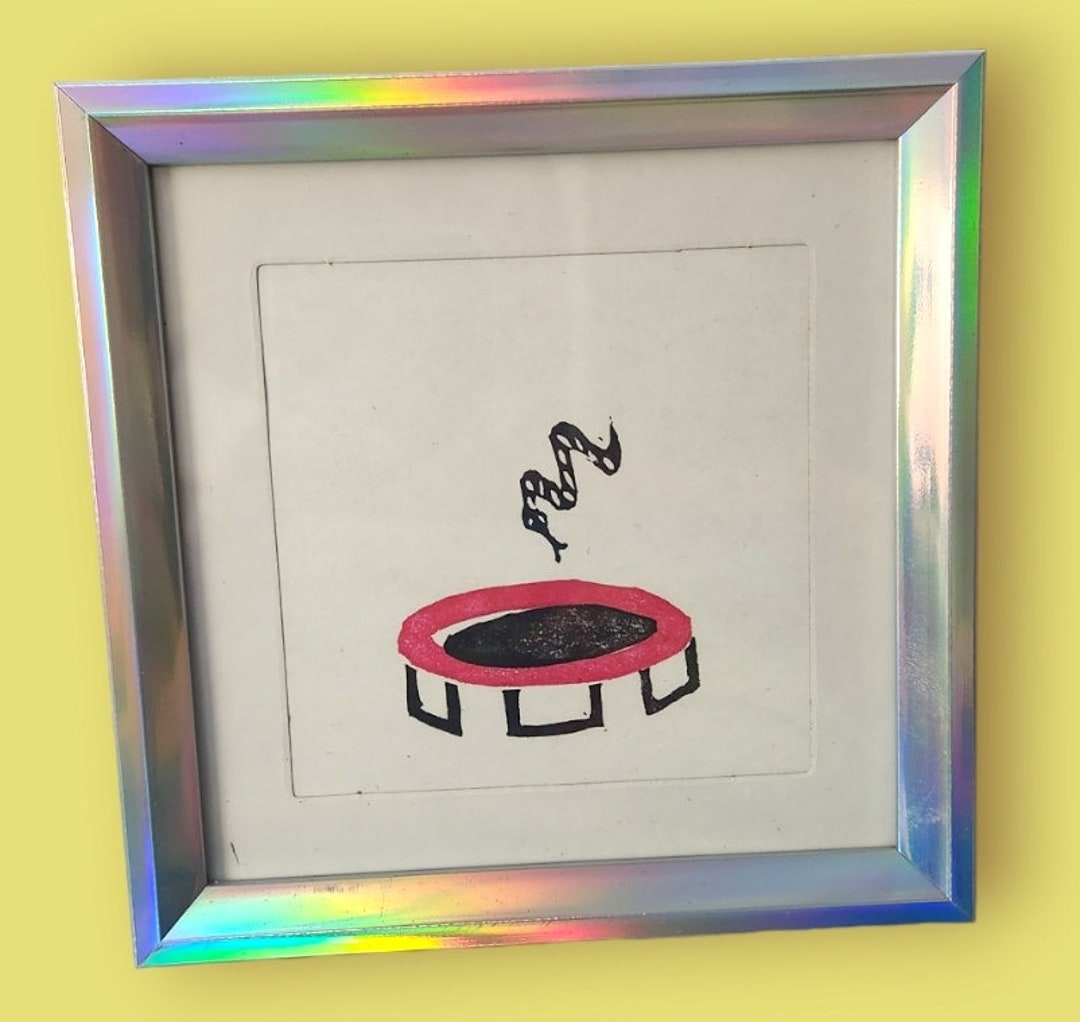 Trampoline Snake Snakes CAN Jump 4x4 Inch Linocut Print, Framed - Etsy
