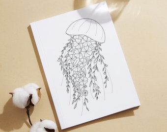 Printable Coloring Postcard Set of 5, Floral Fantasy Marine Animal, Coloring page Postcard, Snail Mail, Thank you card, greeting cards