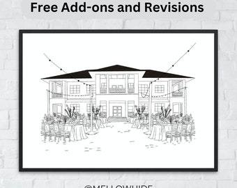 Custom house portrait, line drawing art, photo to minimalist art, housewarming, christmas, family, wedding, anniversary gift