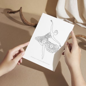 Printable Coloring Postcard Set of 5, Ballerina, Dance, Flower, Coloring page Postcard, Snail Mail, Thank you card, birthday cards, greeting