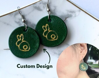 Customized Leather Earrings, handmade hypoallergenic earrings, personalized gift, anniversary gift, birthday gift for her