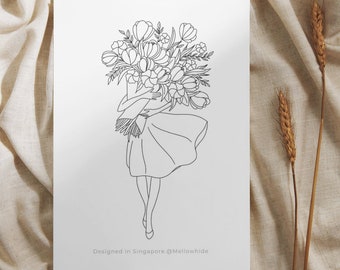 Floral Bouquet Printable Coloring Postcard Set of 5, Coloring page Postcard, Snail Mail, Thank you card, greeting cards, birthday card