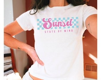Sunset Shirt 90s Baby Tee Ocean Inspired Style Preppy Stuff Coconut Girl Shirt Coconut Girl Clothes Preppy Clothes Retro Tee Beachy Shirts
