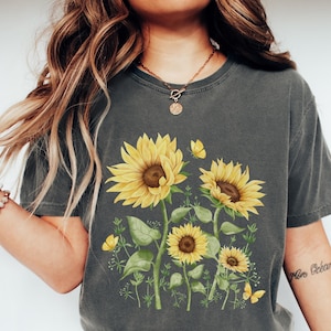 Watercolor Sunflower T Shirt Sunflower Shirt Gift For Gardener Sunflower TShirt Butterfly Shirt Sunflowers Floral Boho Cottage Core Clothes